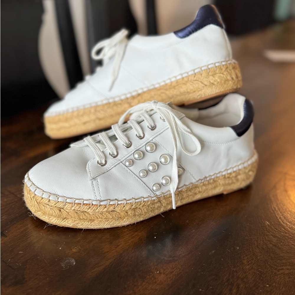 Marc Fisher Elegant White and Navy Espadrille Sneakers